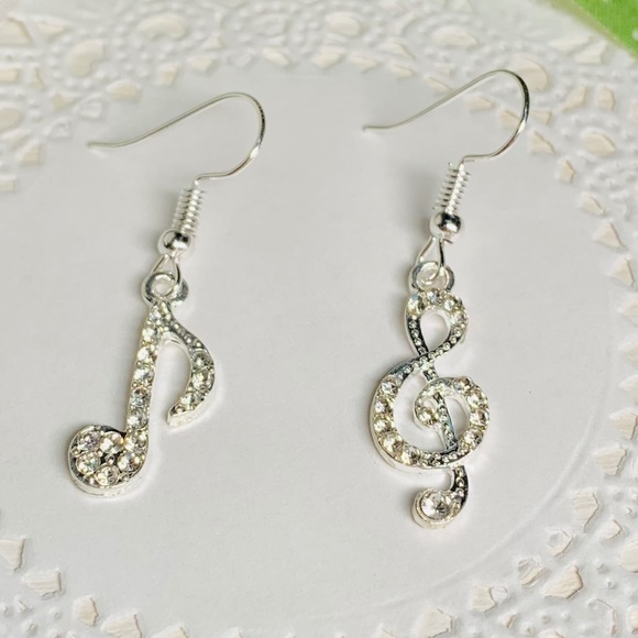 Crystal Rhinestone Music Note Dangle Earrings - Picture 3 of 8